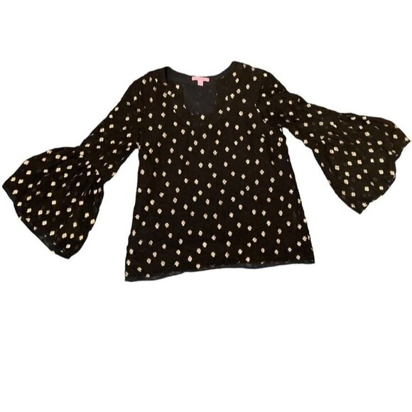 Lilly Pulitzer Silk Top Metallic Stars Amory Starry Clip XS - Picture 4 of 6